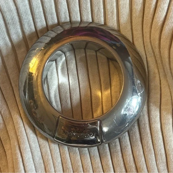 Jimmy Choo Chunky Bangle/ Bag Accessory, Silver - Picture 7 of 13